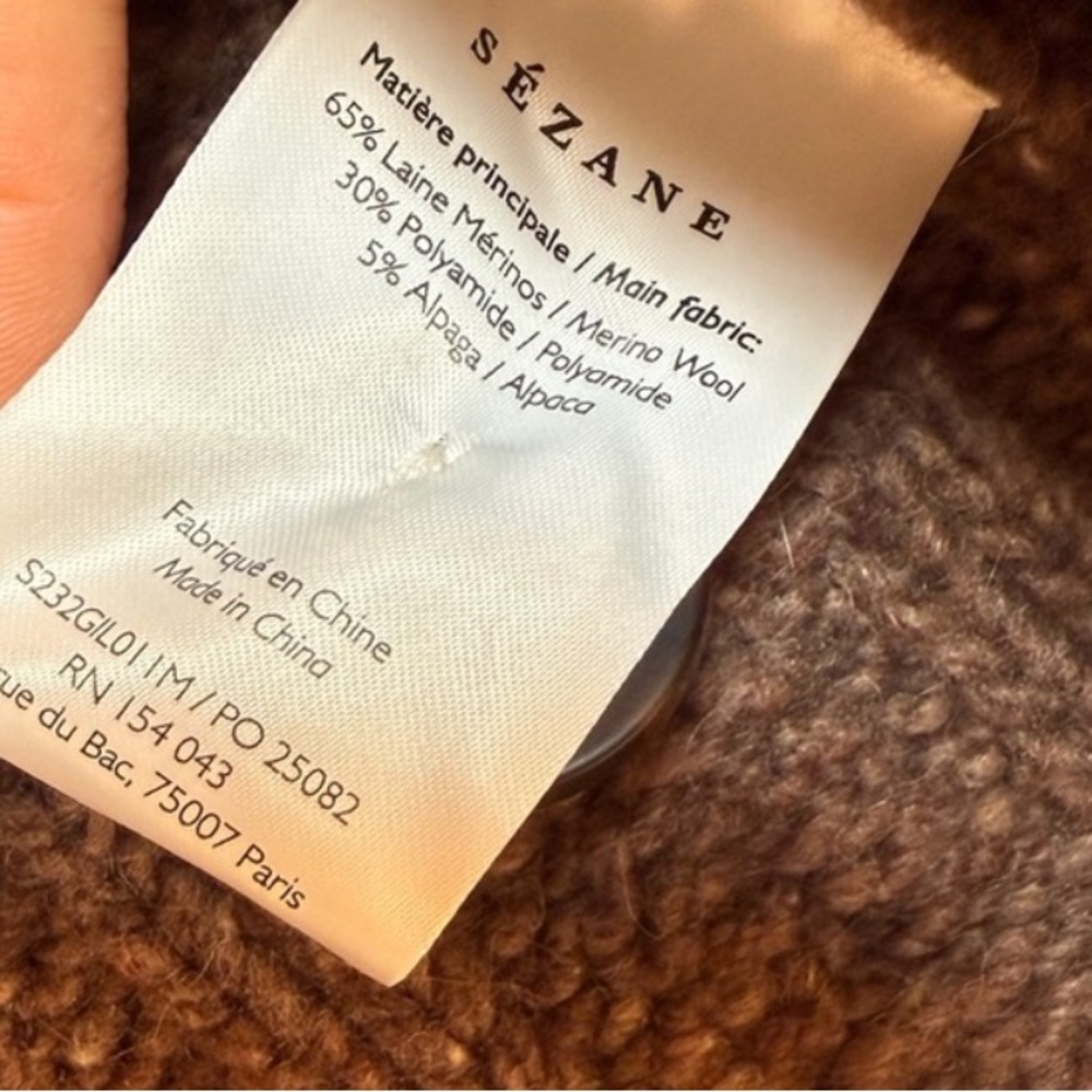 🍂🎃RARE Sezane ANDINA CARDIGAN Chunky Cable Knit Brown Sweater - Picture 11 of 11